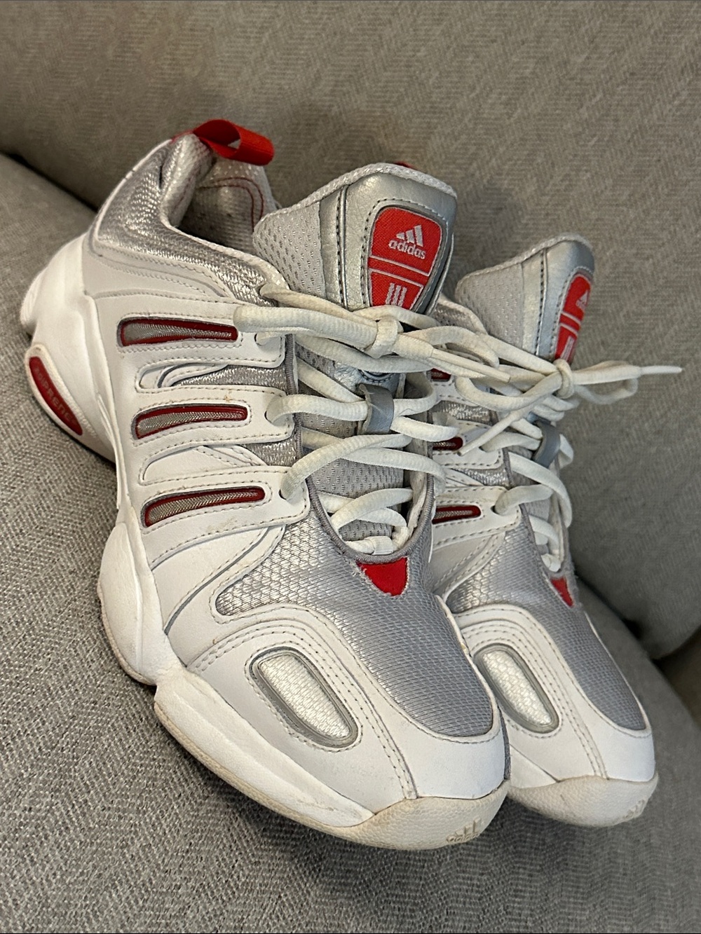 Adidas White & Silver Sneakers with Red Accents